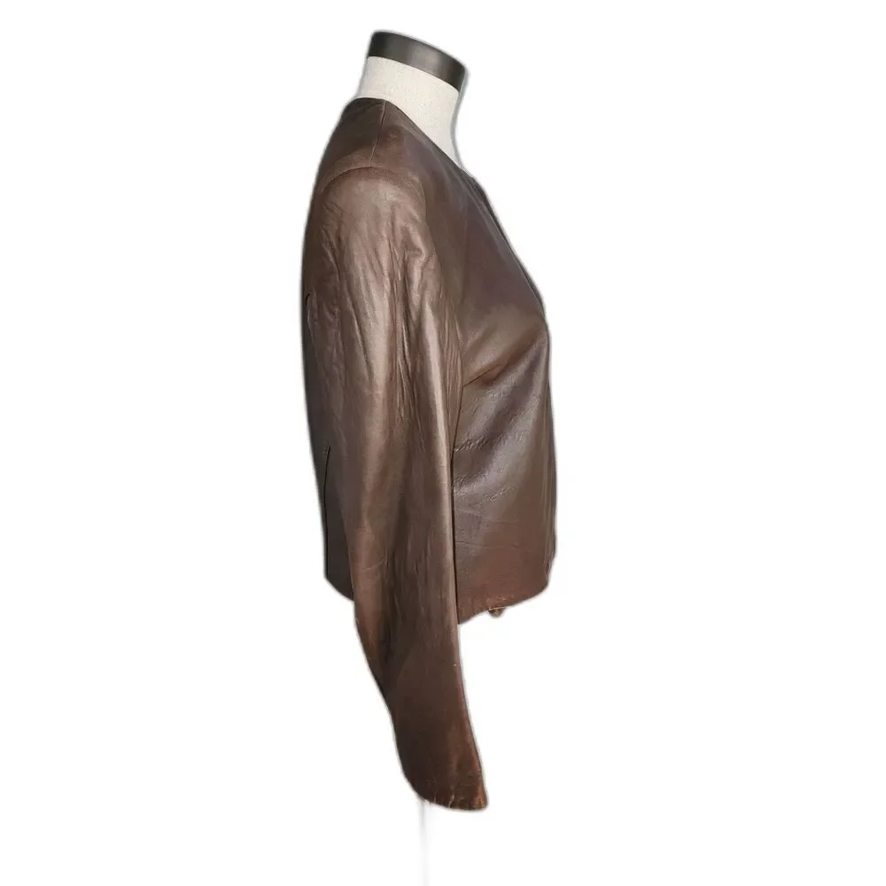 Lord & Taylor Women's Brown Leather Jacket Size 6 - Picture 3 of 8